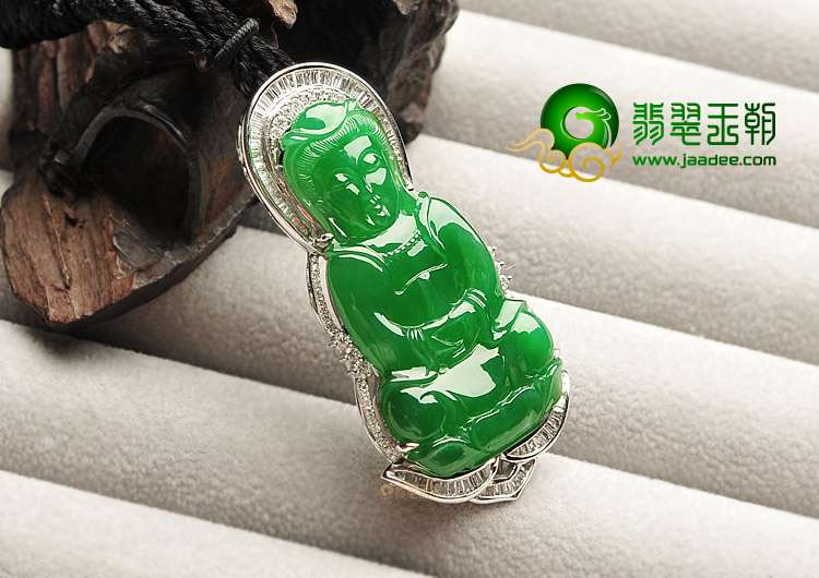(超值推荐)冰种正阳绿镶白金钻石观音胸坠