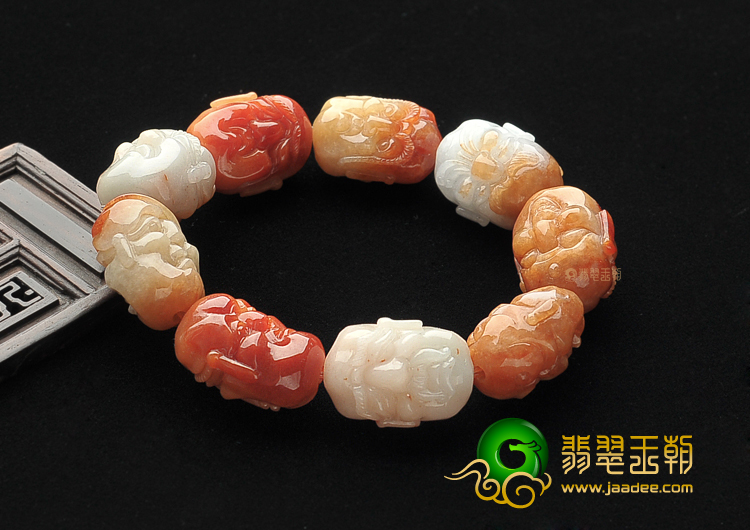 （一口价扫货）糯冰种红黄翡十八罗汉头手链