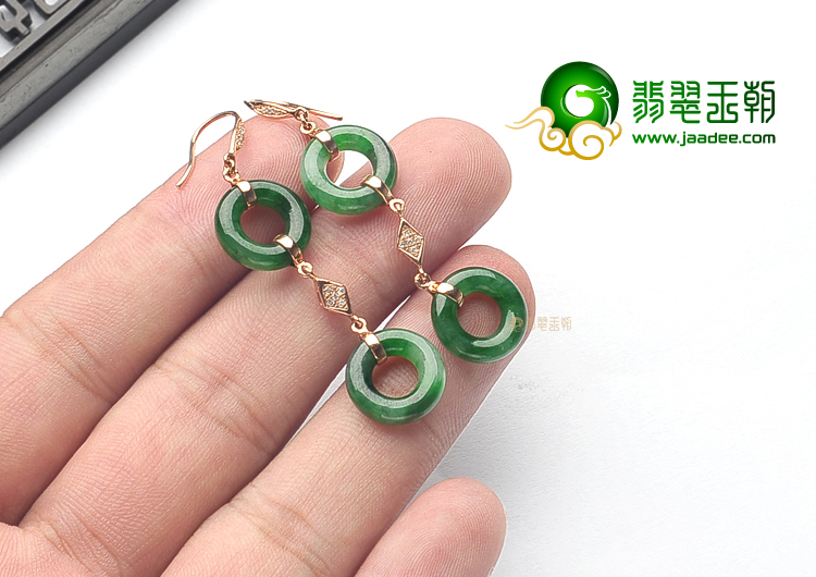 (超值推荐)冰种浓绿镶玫瑰金钻石耳坠