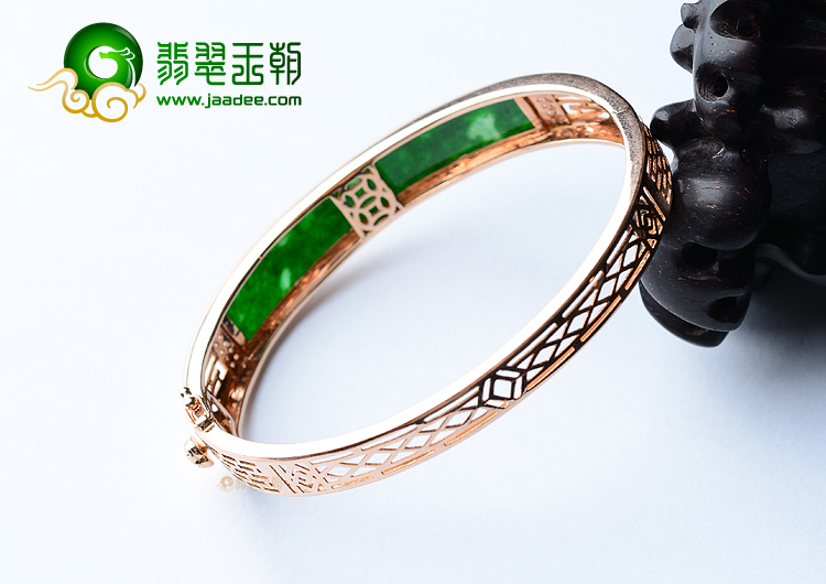 (超值推荐)冰种花青镶玫瑰金钻石贵妃镯（58.2mm-47.5mm）