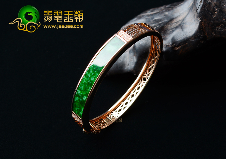 (超值推荐)冰种花青镶玫瑰金钻石贵妃镯（58.2mm-47.5mm）