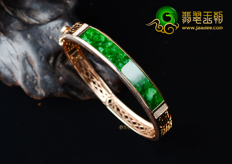 (超值推荐)冰种花青镶玫瑰金钻石贵妃镯（58.2mm-47.5mm）