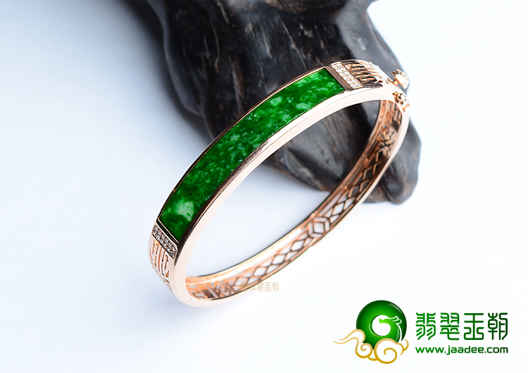 (超值推荐)冰种花青镶玫瑰金钻石贵妃镯（58.2mm-47.5mm）