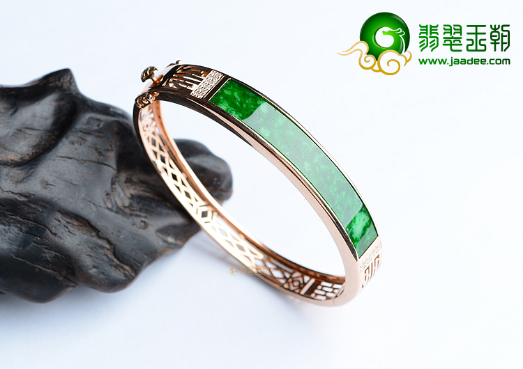 (超值推荐)冰种花青镶玫瑰金钻石贵妃镯（58.2mm-47.5mm）