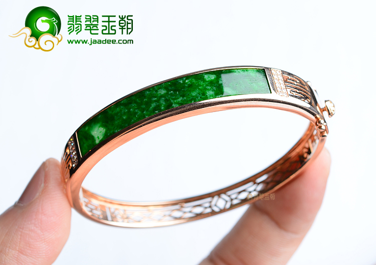 (超值推荐)冰种花青镶玫瑰金钻石贵妃镯（58.2mm-47.5mm）