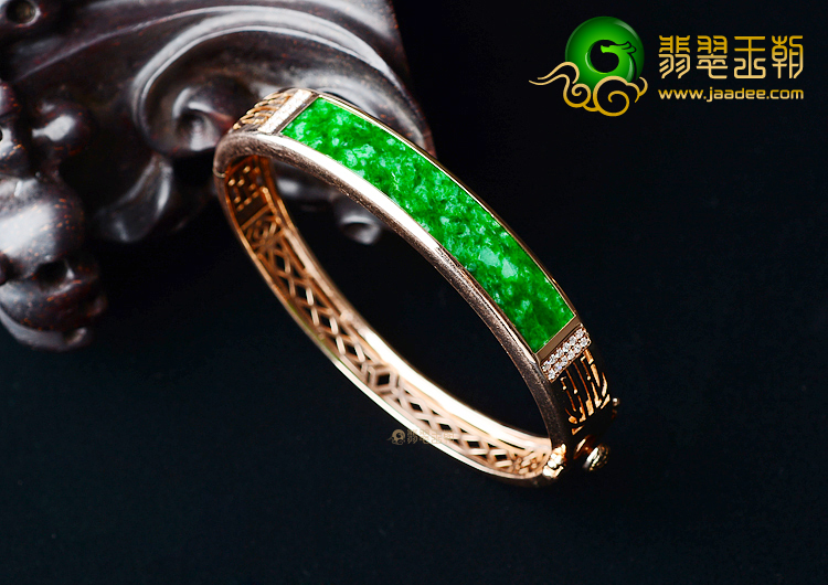 (超值推荐)冰种花青镶玫瑰金钻石贵妃镯(57.3mm-48.2mm)