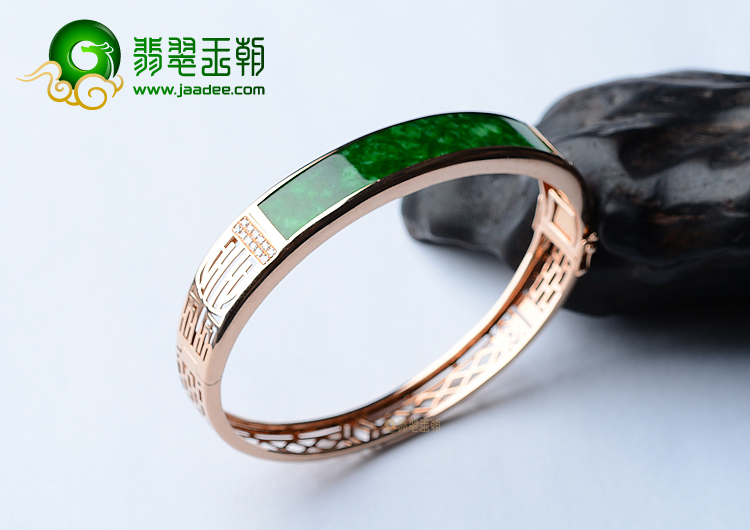 (超值推荐)冰种花青镶玫瑰金钻石贵妃镯(57.3mm-48.2mm)