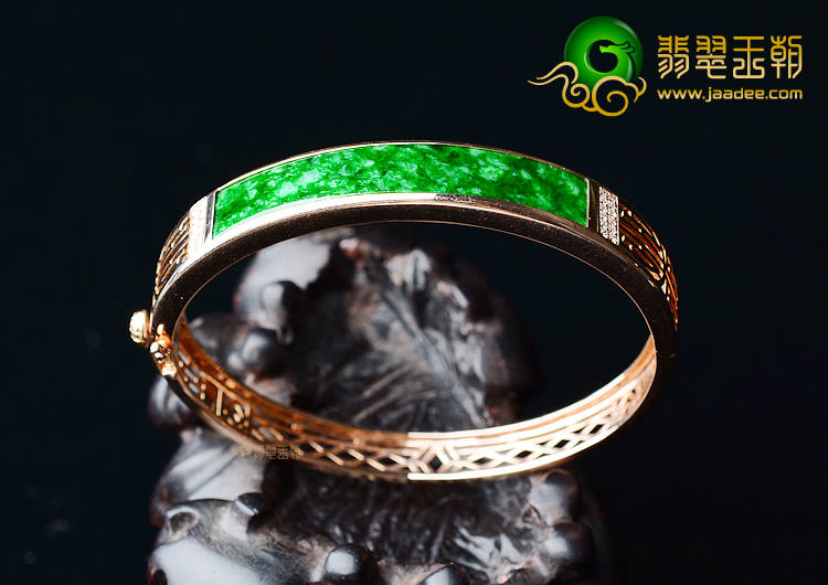 (超值推荐)冰种花青镶玫瑰金钻石贵妃镯(57.3mm-48.2mm)