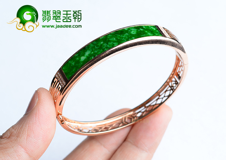 (超值推荐)冰种花青镶玫瑰金钻石贵妃镯(57.3mm-48.2mm)