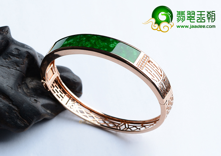 (超值推荐)冰种花青镶玫瑰金钻石贵妃镯(57.3mm-48.2mm)