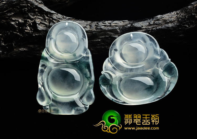 (超值推荐)冰玻种飘花玉佛挂件(一对)