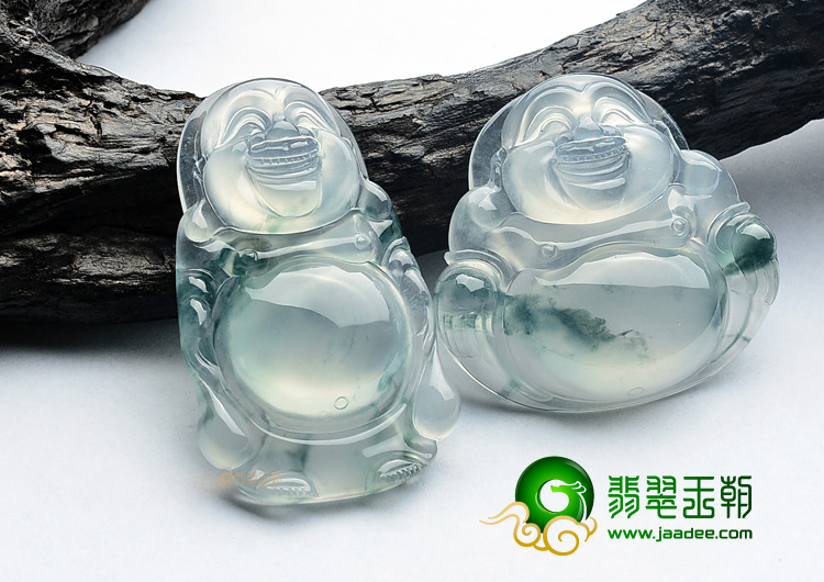 (超值推荐)冰玻种飘花玉佛挂件(一对)