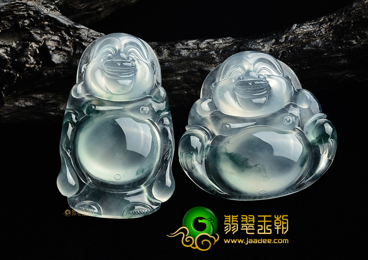 (超值推荐)冰玻种飘花玉佛挂件(一对)
