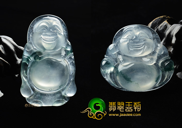 (超值推荐)冰玻种飘花玉佛挂件(一对)