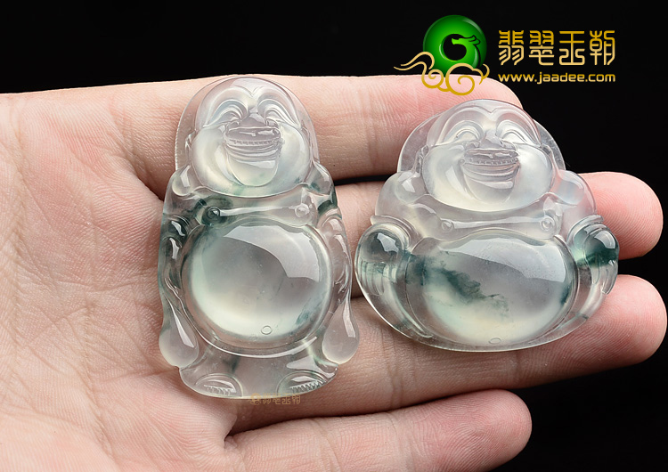 (超值推荐)冰玻种飘花玉佛挂件(一对)