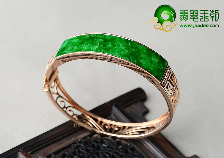 (超值推荐)冰种花青镶玫瑰金钻石贵妃镯（56mm-47.8mm）