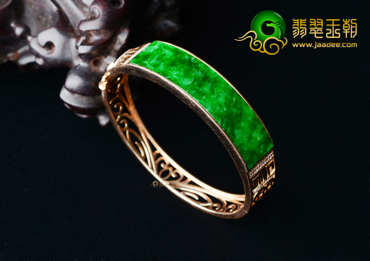 (超值推荐)冰种花青镶玫瑰金钻石贵妃镯（56mm-47.8mm）