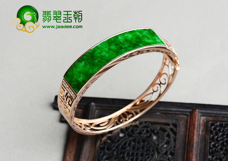 (超值推荐)冰种花青镶玫瑰金钻石贵妃镯（56mm-47.8mm）