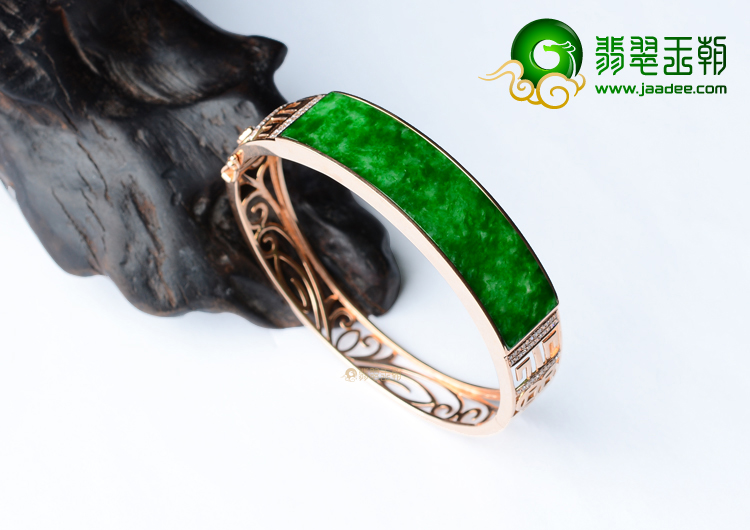 (超值推荐)冰种花青镶玫瑰金钻石贵妃镯（56mm-47.8mm）