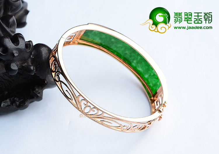 (超值推荐)冰种花青镶玫瑰金钻石贵妃镯（56mm-47.8mm）
