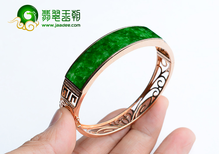 (超值推荐)冰种花青镶玫瑰金钻石贵妃镯（56mm-47.8mm）