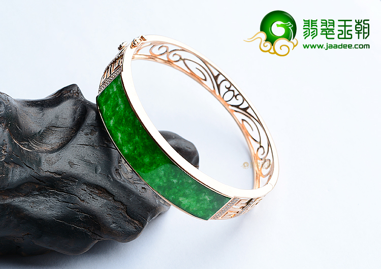 (超值推荐)冰种花青镶玫瑰金钻石贵妃镯（56mm-47.8mm）