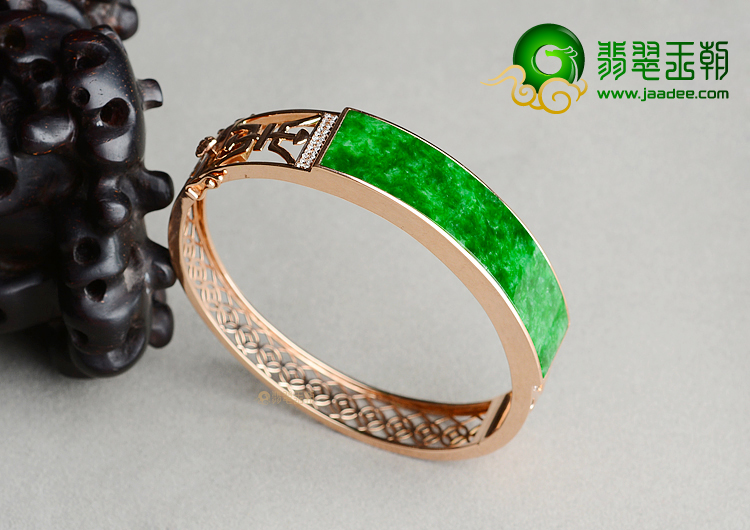 (超值推荐)冰种花青镶玫瑰金钻石贵妃镯（57mm-47.2mm）