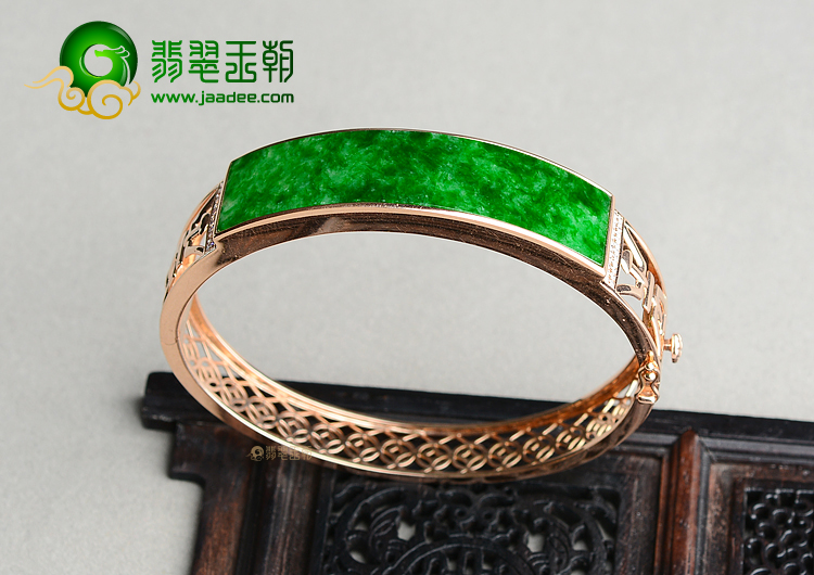 (超值推荐)冰种花青镶玫瑰金钻石贵妃镯（57mm-47.2mm）
