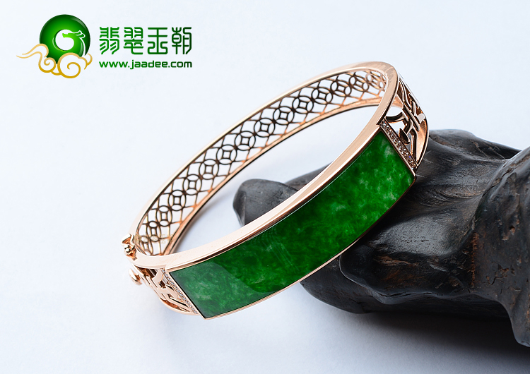 (超值推荐)冰种花青镶玫瑰金钻石贵妃镯（57mm-47.2mm）