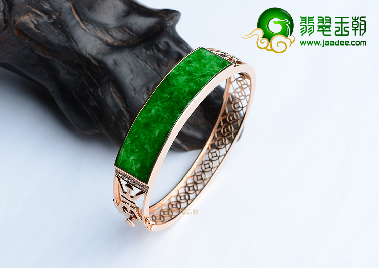 (超值推荐)冰种花青镶玫瑰金钻石贵妃镯（57mm-47.2mm）