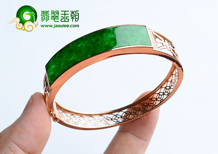 (超值推荐)冰种花青镶玫瑰金钻石贵妃镯（57mm-47.2mm）