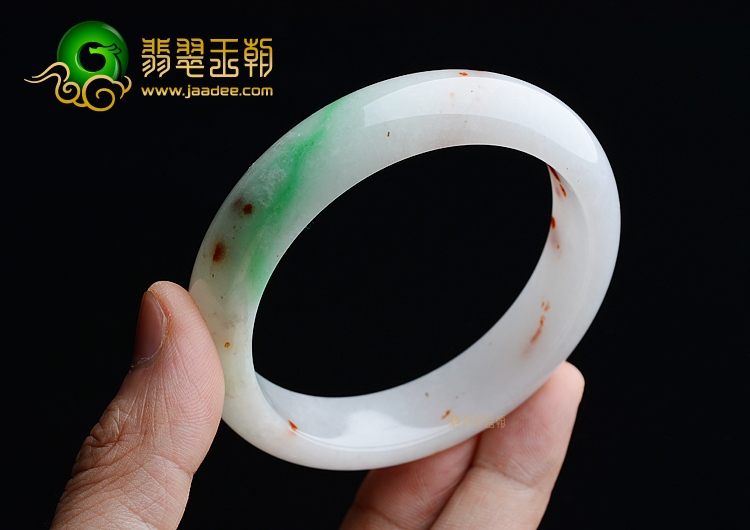 (超值推荐)糯冰种白底青飘红翡手镯(59.3mm)