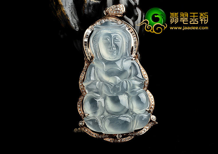 (超值推荐)冰种淡晴水镶玫瑰金观音胸坠(真钻)