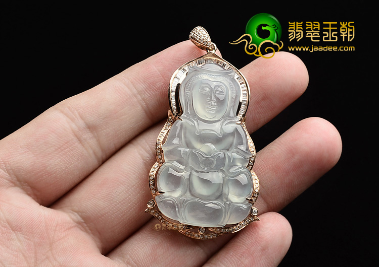 (超值推荐)冰种淡晴水镶玫瑰金观音胸坠(真钻)