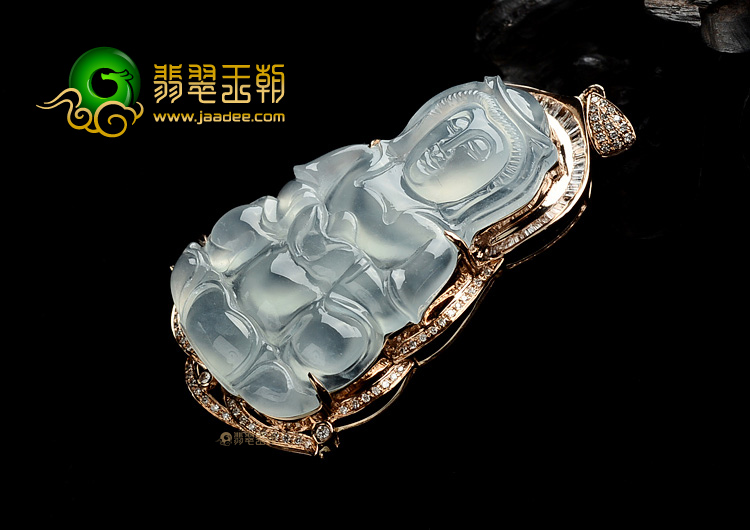 (超值推荐)冰种淡晴水镶玫瑰金观音胸坠(真钻)