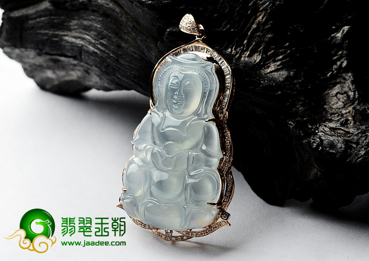 (超值推荐)冰种淡晴水镶玫瑰金观音胸坠(真钻)