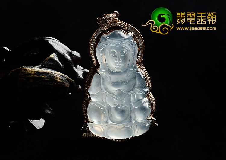 (超值推荐)冰种淡晴水镶玫瑰金观音胸坠(真钻)
