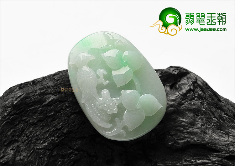 糯冰种飘翠鸟语花香挂件