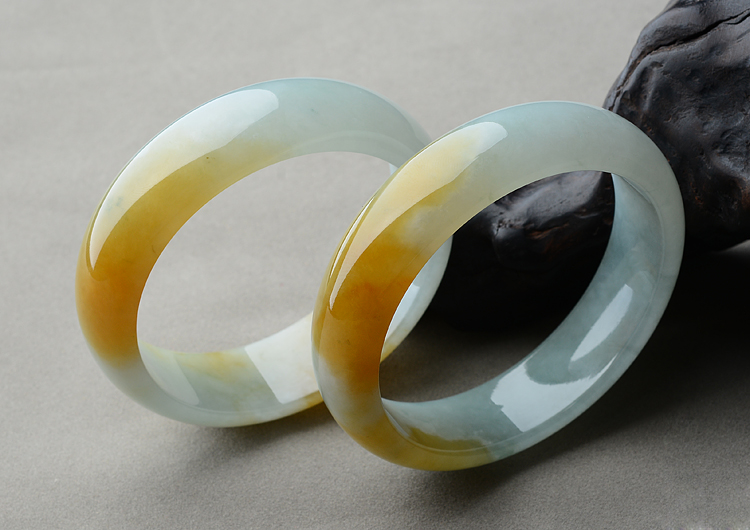 (超值推荐)糯冰种晴水黄翡手镯(59.8mm/60.5mm)(一对)