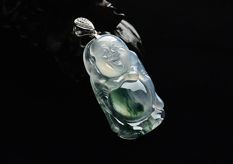 (超值推荐)冰种飘花站佛挂件(金扣)
