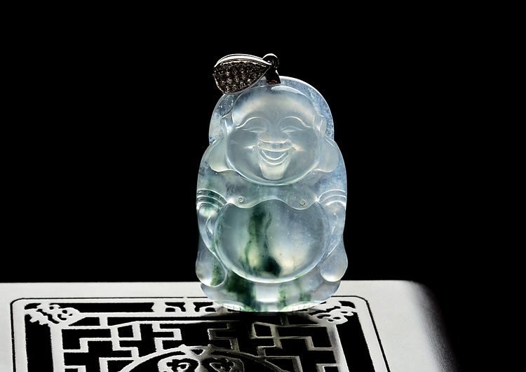 (超值推荐)冰种飘花站佛挂件(金扣)