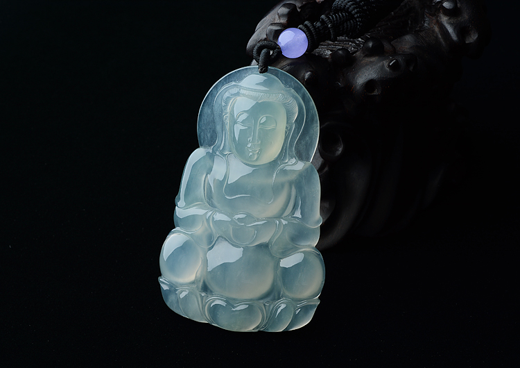 冰玻种晴水莲花观音挂件