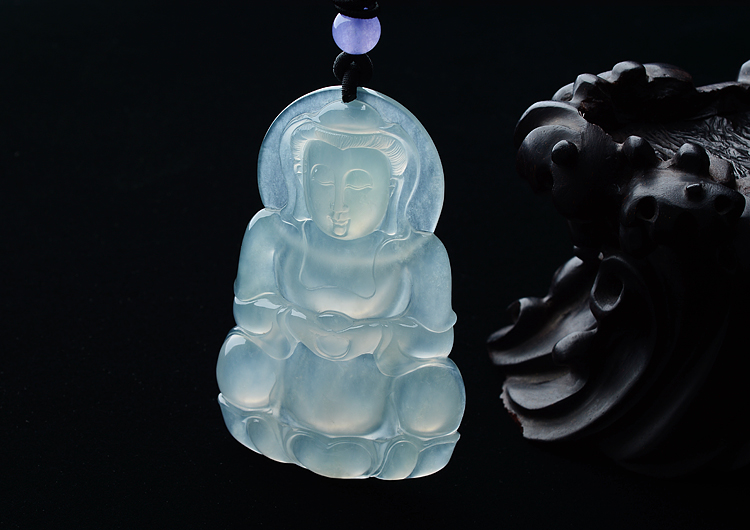 冰玻种晴水莲花观音挂件