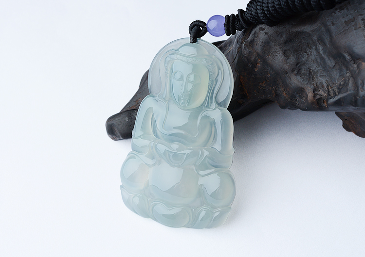 冰玻种晴水莲花观音挂件