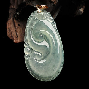 冰种晴水镶玫瑰金金扣如意挂件