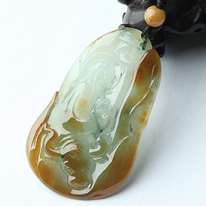 (超值推荐)糯冰种褐黄翡飘花老子出关挂件