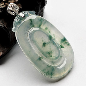 冰种飘花镶白金钻石金扣福在眼前挂件