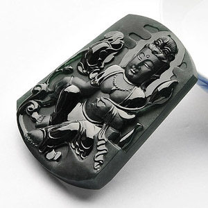 冰玻种墨翠大势至菩萨挂件