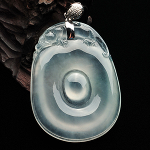 冰玻种略飘花镶白金钻石金扣福在眼前挂件