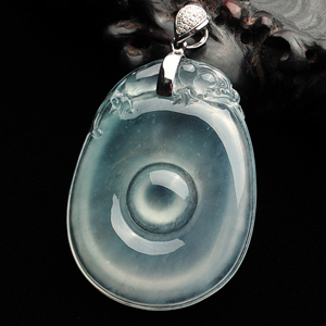 冰玻种略飘花镶白金钻石金扣福在眼前挂件